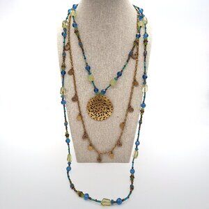Chico's Multi Strand Resin Bead & Medallion Pendant Necklace